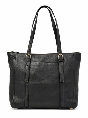 Fossil Black Leather Tote Large Work Bag Minimalist Luxury Shopper (Rachel Style